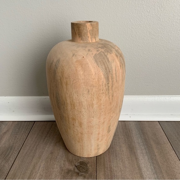 Pottery Barn large mango sold wood large vase beige - Picture 1 of 6